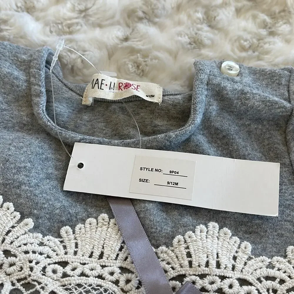 MAE. LI ROSE Baby Party/ Holidays Dress Gray Beige Size 9-12 Months. NWT